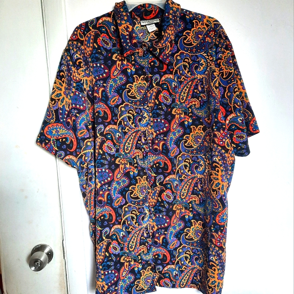 Notations Woman 1X Vintage Paisley Summer Button Up Blouse